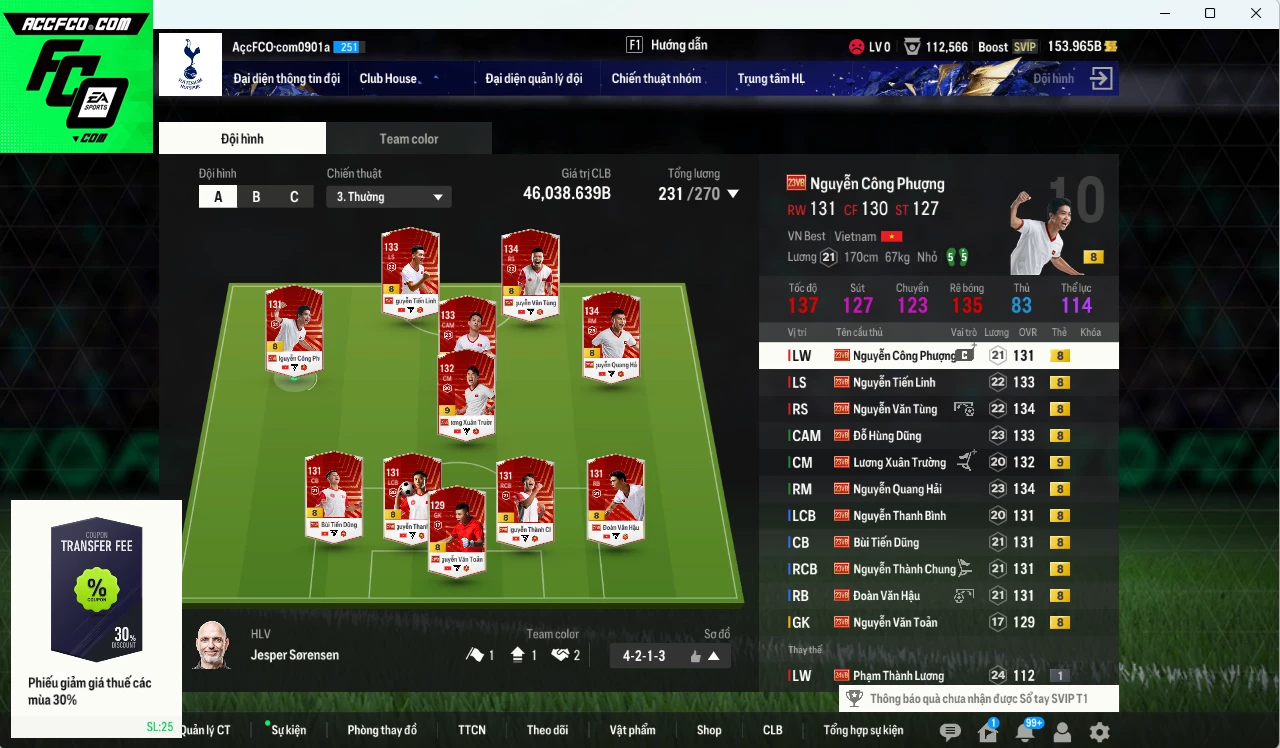 Ảnh [ACC Hiếm, Rẻ🔥] Team 23VNB+8 46.030b có Hùng Dũng, Tiến Linh, Quang Hải, Xuân Trường (+9) , Văn Hâu, Công Phượng, Văn Tùng, Thành Chung, Tiến Dũng, Thành Bình, Văn Toàn 23VB+8 . HLV Xịn